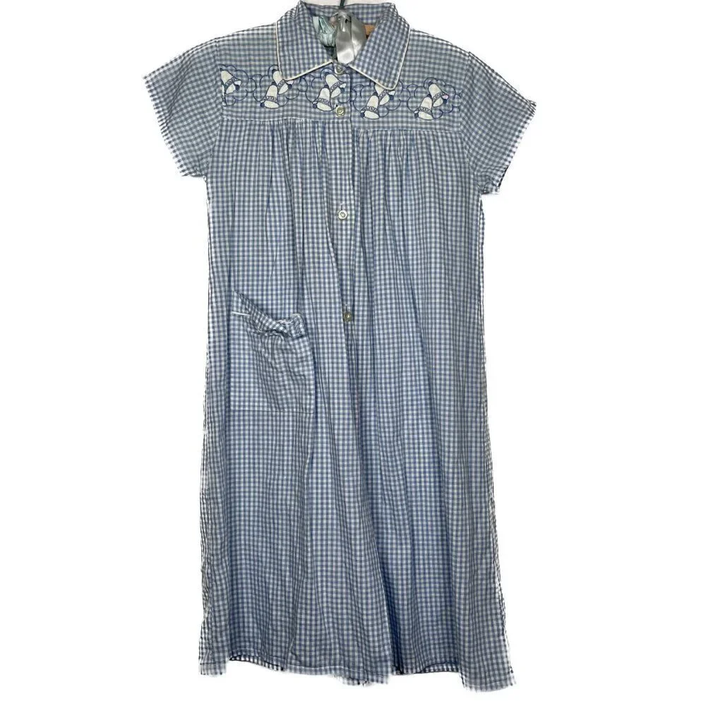 Vintage Kids Kickaway Blue Gingham Pajama Night Dress Size: 12